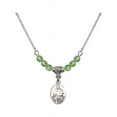 thumbnail image 1 of 18-Inch Rhodium Plated Necklace with 4mm Green August Birth Month Stone Beads and Pope Francis Charm, 1 of 1