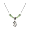 thumbnail image 1 of 18-Inch Rhodium Plated Necklace with 4mm Green August Birth Month Stone Beads and Saint Aidan of Lindesfarne Charm, 1 of 1
