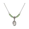 thumbnail image 1 of 18-Inch Rhodium Plated Necklace with 4mm Green August Birth Month Stone Beads and Saint Gabriel the Archangel Charm, 1 of 1