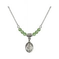 thumbnail image 1 of 18-Inch Rhodium Plated Necklace with 4mm Green August Birth Month Stone Beads and Saint Genesius of Rome Charm, 1 of 1