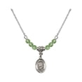 thumbnail image 1 of 18-Inch Rhodium Plated Necklace with 4mm Green August Birth Month Stone Beads and Saint George Charm, 1 of 1