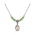 thumbnail image 1 of 18-Inch Rhodium Plated Necklace with 4mm Green August Birth Month Stone Beads and Saint Hannibal Charm, 1 of 1