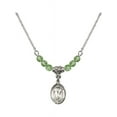 thumbnail image 1 of 18-Inch Rhodium Plated Necklace with 4mm Green August Birth Month Stone Beads and Saint Helen Charm, 1 of 1