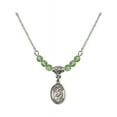 thumbnail image 1 of 18-Inch Rhodium Plated Necklace with 4mm Green August Birth Month Stone Beads and Saint Jason Charm, 1 of 1