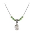thumbnail image 1 of 18-Inch Rhodium Plated Necklace with 4mm Green August Birth Month Stone Beads and Saint Sarah Charm, 1 of 1
