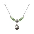 thumbnail image 1 of 18-Inch Rhodium Plated Necklace with 4mm Green August Birth Month Stone Beads and Shell Charm, 1 of 1