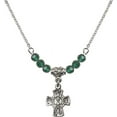 thumbnail image 1 of 18-Inch Rhodium Plated Necklace with 4mm Green May Birth Month Stone Beads and 5-Way / Chalice Charm, 1 of 1