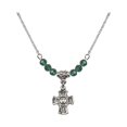 thumbnail image 1 of 18-Inch Rhodium Plated Necklace with 4mm Green May Birth Month Stone Beads and 5-Way Charm, 1 of 1