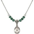thumbnail image 1 of 18-Inch Rhodium Plated Necklace with 4mm Green May Birth Month Stone Beads and Blessed Miguel Pro Charm, 1 of 1