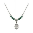 thumbnail image 1 of 18-Inch Rhodium Plated Necklace with 4mm Green May Birth Month Stone Beads and Pope Saint Eugene I Charm, 1 of 1