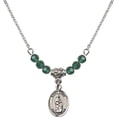 thumbnail image 1 of 18-Inch Rhodium Plated Necklace with 4mm Green May Birth Month Stone Beads and Saint Anne Charm, 1 of 1