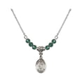 thumbnail image 1 of 18-Inch Rhodium Plated Necklace with 4mm Green May Birth Month Stone Beads and Saint Barbara Charm, 1 of 1