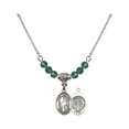 thumbnail image 1 of 18-Inch Rhodium Plated Necklace with 4mm Green May Birth Month Stone Beads and Saint Benedict Charm, 1 of 1