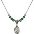 thumbnail image 1 of 18-Inch Rhodium Plated Necklace with 4mm Green May Birth Month Stone Beads and Saint Catherine Laboure Charm, 1 of 1