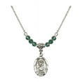 thumbnail image 1 of 18-Inch Rhodium Plated Necklace with 4mm Green May Birth Month Stone Beads and Saint Christopher Charm, 1 of 1