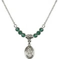 thumbnail image 1 of 18-Inch Rhodium Plated Necklace with 4mm Green May Birth Month Stone Beads and Saint Colette Charm, 1 of 1