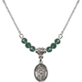thumbnail image 1 of 18-Inch Rhodium Plated Necklace with 4mm Green May Birth Month Stone Beads and Saint Deborah Charm, 1 of 1