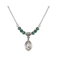 thumbnail image 1 of 18-Inch Rhodium Plated Necklace with 4mm Green May Birth Month Stone Beads and Saint Emily de Vialar Charm, 1 of 1