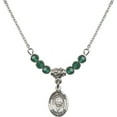thumbnail image 1 of 18-Inch Rhodium Plated Necklace with 4mm Green May Birth Month Stone Beads and Saint Gianna Beretta Molla Charm, 1 of 1