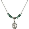 thumbnail image 1 of 18-Inch Rhodium Plated Necklace with 4mm Green May Birth Month Stone Beads and Saint Gregory the Great Charm, 1 of 1