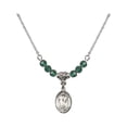 thumbnail image 1 of 18-Inch Rhodium Plated Necklace with 4mm Green May Birth Month Stone Beads and Saint Helen Charm, 1 of 1