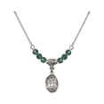 thumbnail image 1 of 18-Inch Rhodium Plated Necklace with 4mm Green May Birth Month Stone Beads and Saint Isidore the Farmer Charm, 1 of 1