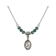 thumbnail image 1 of 18-Inch Rhodium Plated Necklace with 4mm Green May Birth Month Stone Beads and Saint Josemaria Escriva Charm, 1 of 1