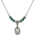thumbnail image 1 of 18-Inch Rhodium Plated Necklace with 4mm Green May Birth Month Stone Beads and Saint Juliana of Cumae Charm, 1 of 1