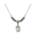 thumbnail image 1 of 18-Inch Rhodium Plated Necklace with 4mm Green May Birth Month Stone Beads and Saint Kateri Tekakwitha Charm, 1 of 1