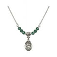 thumbnail image 1 of 18-Inch Rhodium Plated Necklace with 4mm Green May Birth Month Stone Beads and Saint Mark the Evangelist Charm, 1 of 1