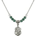 thumbnail image 1 of 18-Inch Rhodium Plated Necklace with 4mm Green May Birth Month Stone Beads and Saint Michael the Archangel Charm, 1 of 1