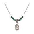 thumbnail image 1 of 18-Inch Rhodium Plated Necklace with 4mm Green May Birth Month Stone Beads and Saint Peter Canisius Charm, 1 of 1