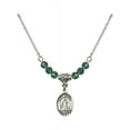 thumbnail image 1 of 18-Inch Rhodium Plated Necklace with 4mm Green May Birth Month Stone Beads and Saint Rachel Charm, 1 of 1