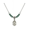 thumbnail image 1 of 18-Inch Rhodium Plated Necklace with 4mm Green May Birth Month Stone Beads and Saint Rosalia Charm, 1 of 1