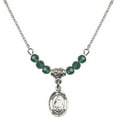thumbnail image 1 of 18-Inch Rhodium Plated Necklace with 4mm Green May Birth Month Stone Beads and Saint Theodora Charm, 1 of 1