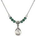 thumbnail image 1 of 18-Inch Rhodium Plated Necklace with 4mm Green May Birth Month Stone Beads and Saint Winifred of Wales Charm, 1 of 1