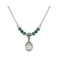 thumbnail image 1 of 18-Inch Rhodium Plated Necklace with 4mm Green May Birth Month Stone Beads and Saints Peter & Paul Charm, 1 of 1