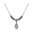 thumbnail image 1 of 18-Inch Rhodium Plated Necklace with 4mm Green May Birth Month Stone Beads and Scapular Charm, 1 of 1