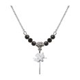 thumbnail image 1 of 18-Inch Rhodium Plated Necklace with 4mm Jet Birth Month Stone Beads and Cross / Holy Spirit Charm, 1 of 1