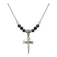thumbnail image 1 of 18-Inch Rhodium Plated Necklace with 4mm Jet Birth Month Stone Beads and Crucifix Charm, 1 of 1