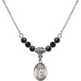 thumbnail image 1 of 18-Inch Rhodium Plated Necklace with 4mm Jet Birth Month Stone Beads and Holy Family Charm, 1 of 1