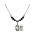thumbnail image 1 of 18-Inch Rhodium Plated Necklace with 4mm Jet Birth Month Stone Beads and Saint Benedict Charm, 1 of 1