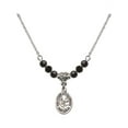 thumbnail image 1 of 18-Inch Rhodium Plated Necklace with 4mm Jet Birth Month Stone Beads and Saint Claude de la Colombiere Charm, 1 of 1