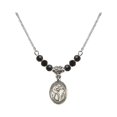 thumbnail image 1 of 18-Inch Rhodium Plated Necklace with 4mm Jet Birth Month Stone Beads and Saint Columbanus Charm, 1 of 1