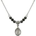 thumbnail image 1 of 18-Inch Rhodium Plated Necklace with 4mm Jet Birth Month Stone Beads and Saint Cornelius Charm, 1 of 1