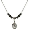 thumbnail image 1 of 18-Inch Rhodium Plated Necklace with 4mm Jet Birth Month Stone Beads and Saint Elizabeth Ann Seton Charm, 1 of 1
