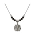 thumbnail image 1 of 18-Inch Rhodium Plated Necklace with 4mm Jet Birth Month Stone Beads and Saint Florian Charm, 1 of 1