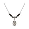 thumbnail image 1 of 18-Inch Rhodium Plated Necklace with 4mm Jet Birth Month Stone Beads and Saint Giles Charm, 1 of 1