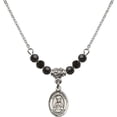 thumbnail image 1 of 18-Inch Rhodium Plated Necklace with 4mm Jet Birth Month Stone Beads and Saint Henry II Charm, 1 of 1