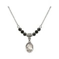 thumbnail image 1 of 18-Inch Rhodium Plated Necklace with 4mm Jet Birth Month Stone Beads and Saint Maria Bertilla Boscardin Charm, 1 of 1